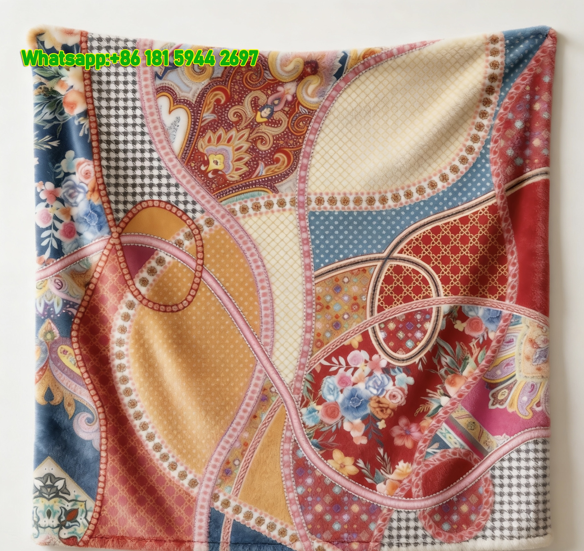 Hermes Colorful Patchwork Paisley & Floral Print Flannel Throw Blanket IMG_5249